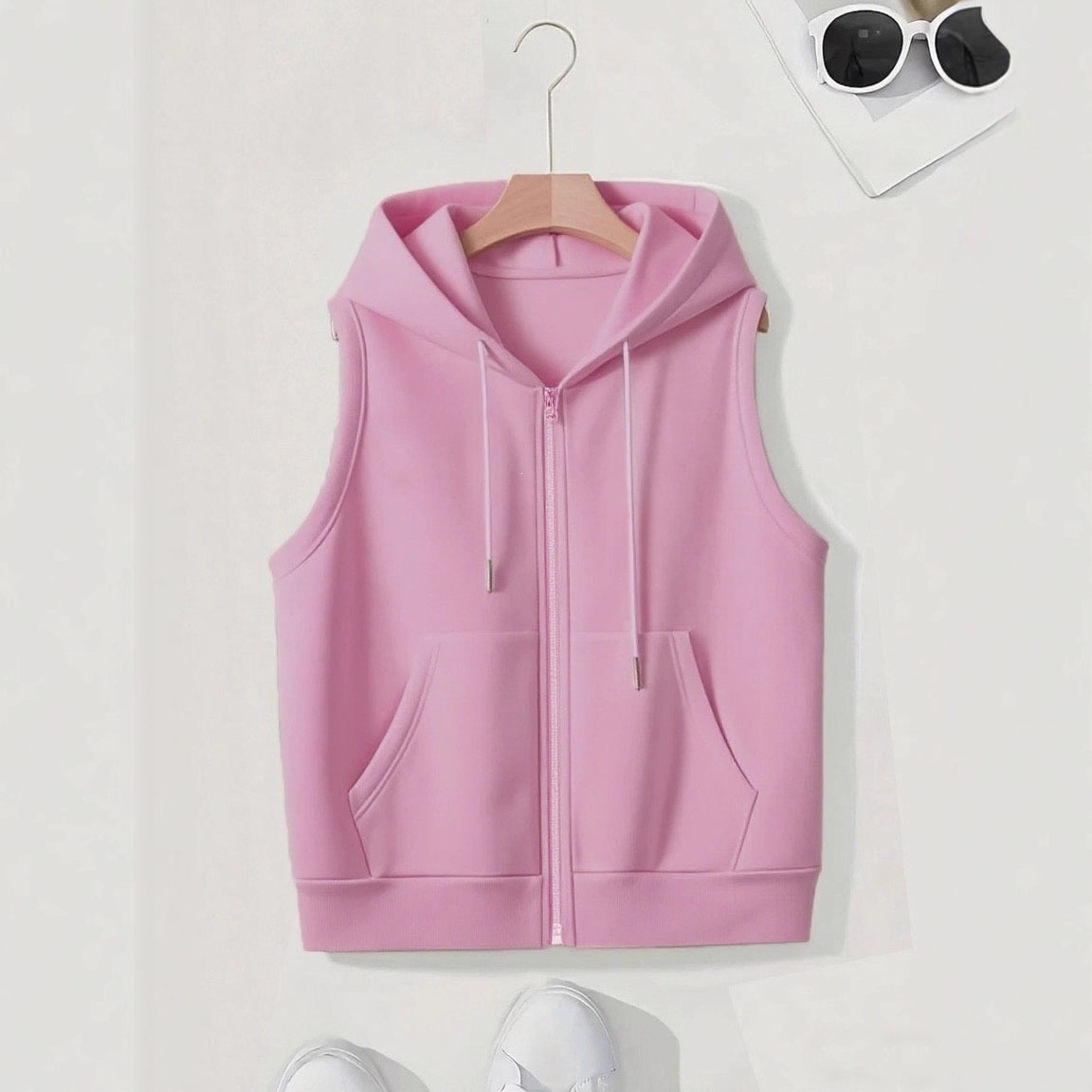 Plus Size Hooded Zip Vest Women's Sleeveless Casual Cardigan