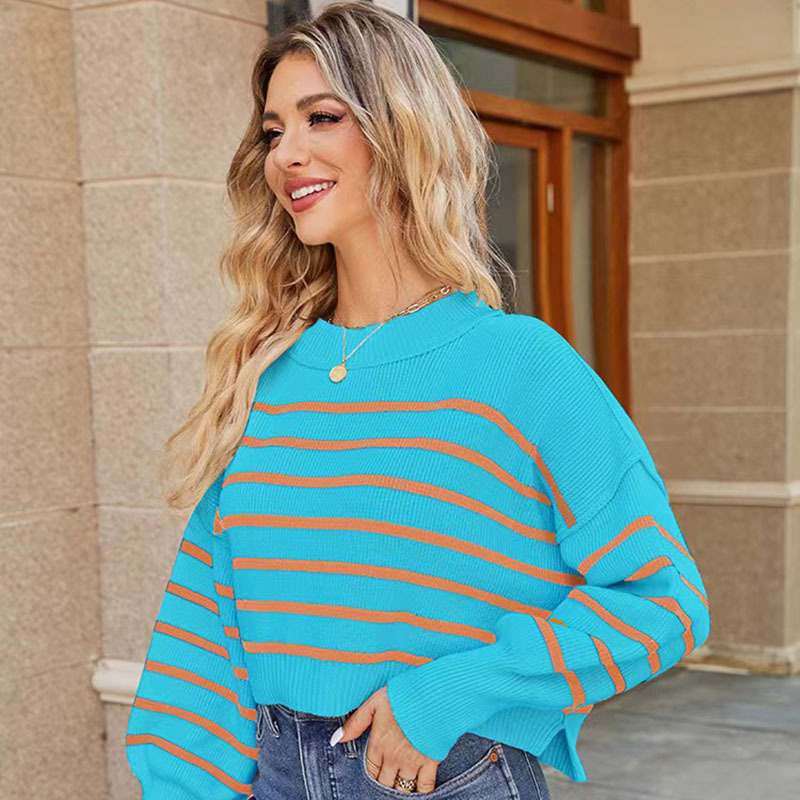 Women's Long Sleeve Crewneck Sweater – Lightweight Solid & Striped Pullover