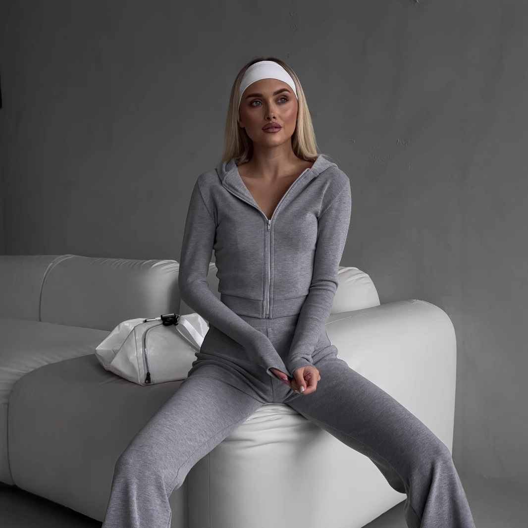 Slim Fit Crop Top and Long Pants Two-Piece Sport Set