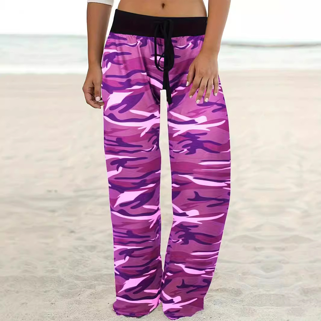 Camouflage Print Wide-Leg Drawstring Pants