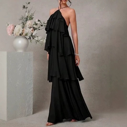 Women's Summer Tiered Cami Dress Sexy Open Back Solid Color Long Dress