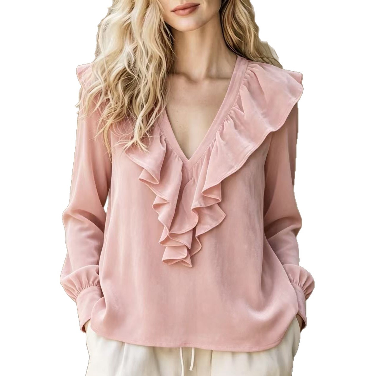 Velvet V-Neck Ruffle Elegant Top for Women
