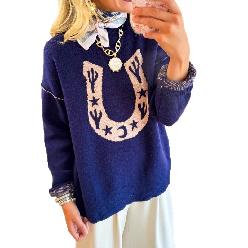 Women's Tree & Star Print Crewneck Sweatshirt