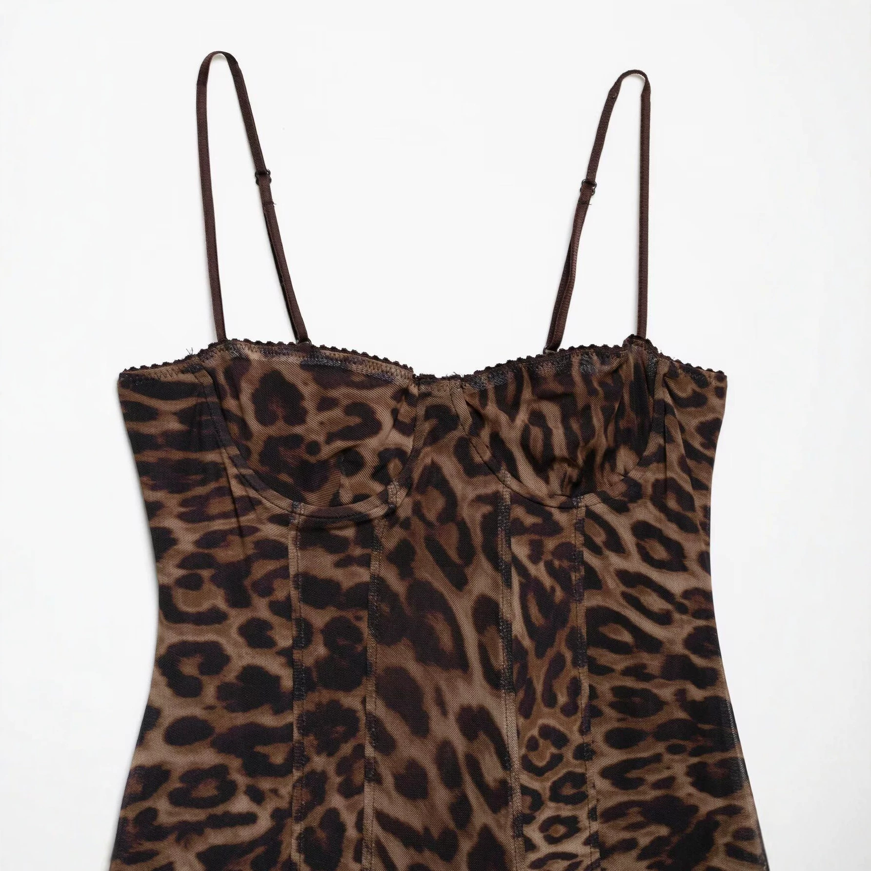 Women's Animal Print Mesh Corset Dress Sleeveless A-Line Midi