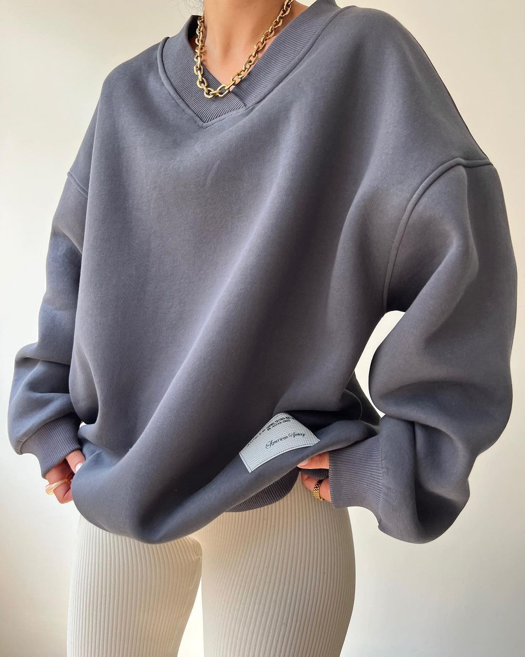 V-Neck Long-Sleeve Loose Graphic Pullover Hoodie for Women