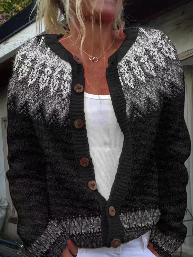 Women's Floral Line Print Cardigan Sweater