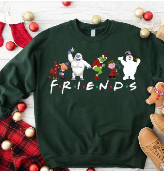Women's Christmas House Reindeer Print Crewneck Sweatshirt