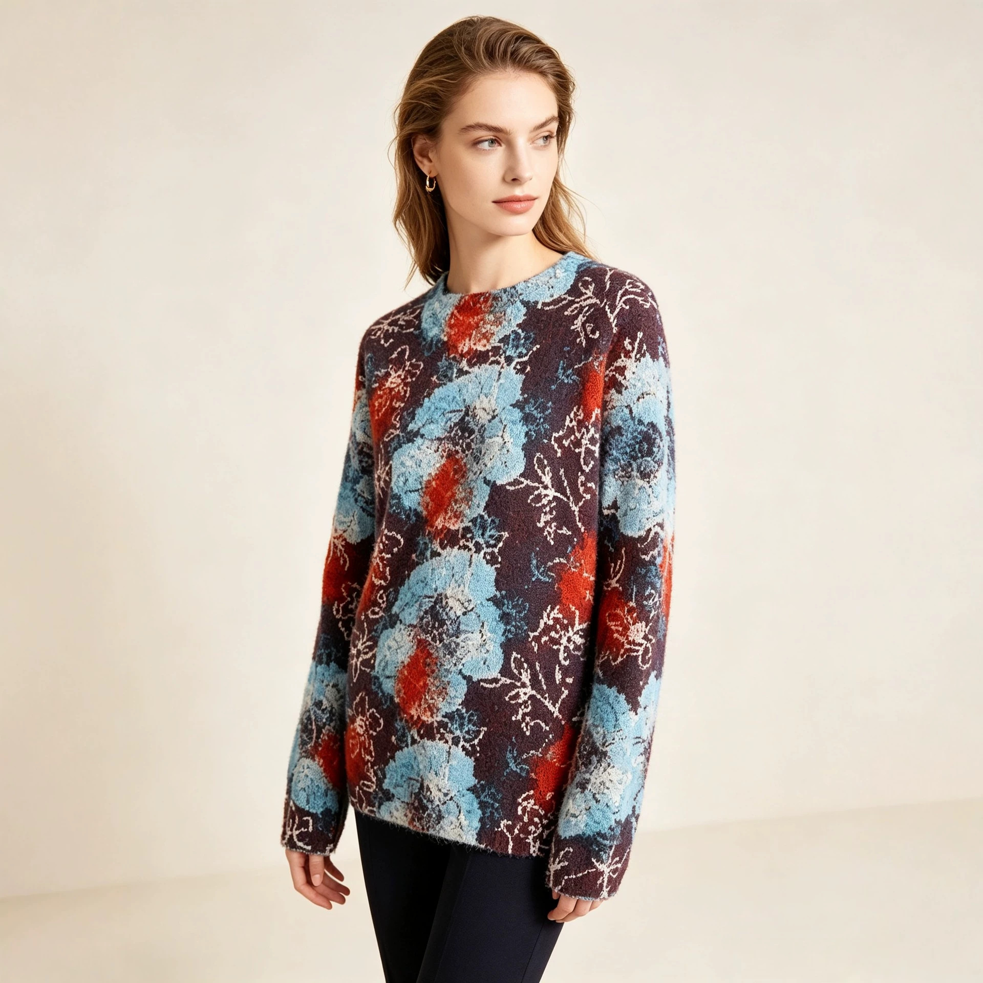3D Print Christmas Sweater Women's Crewneck Long Sleeve Knit Pullover
