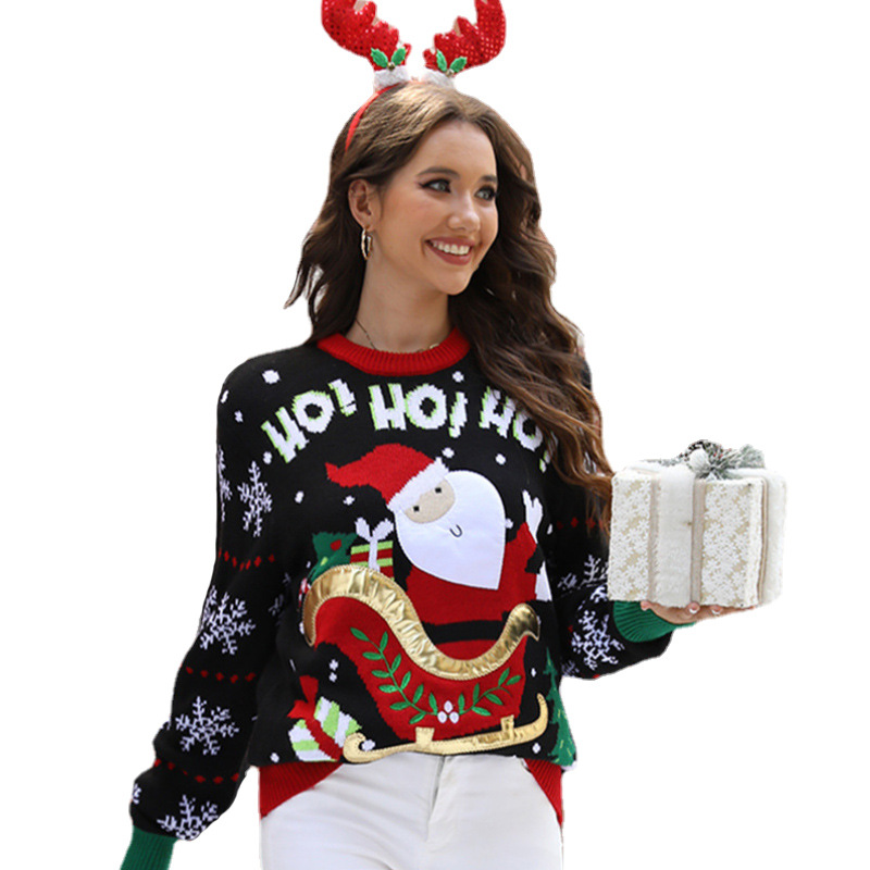 Women's Christmas Santa Embroidered Pullover Sweater
