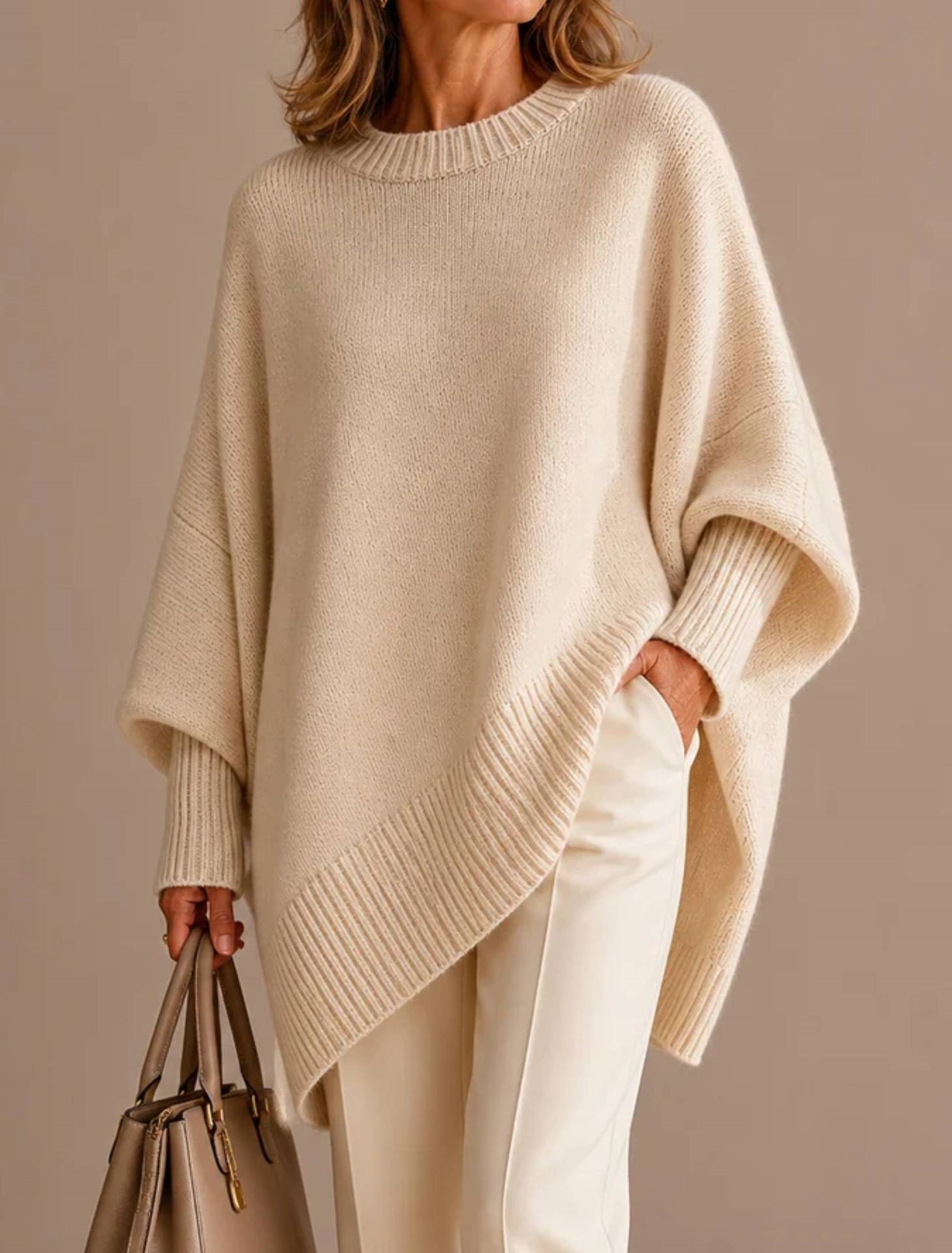 Women's Crewneck Pullover Knit Sweater Loose Relaxed Solid Color