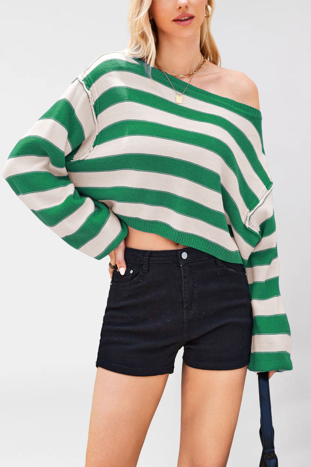 Striped Pullover Sweater Loose Short Knit Top