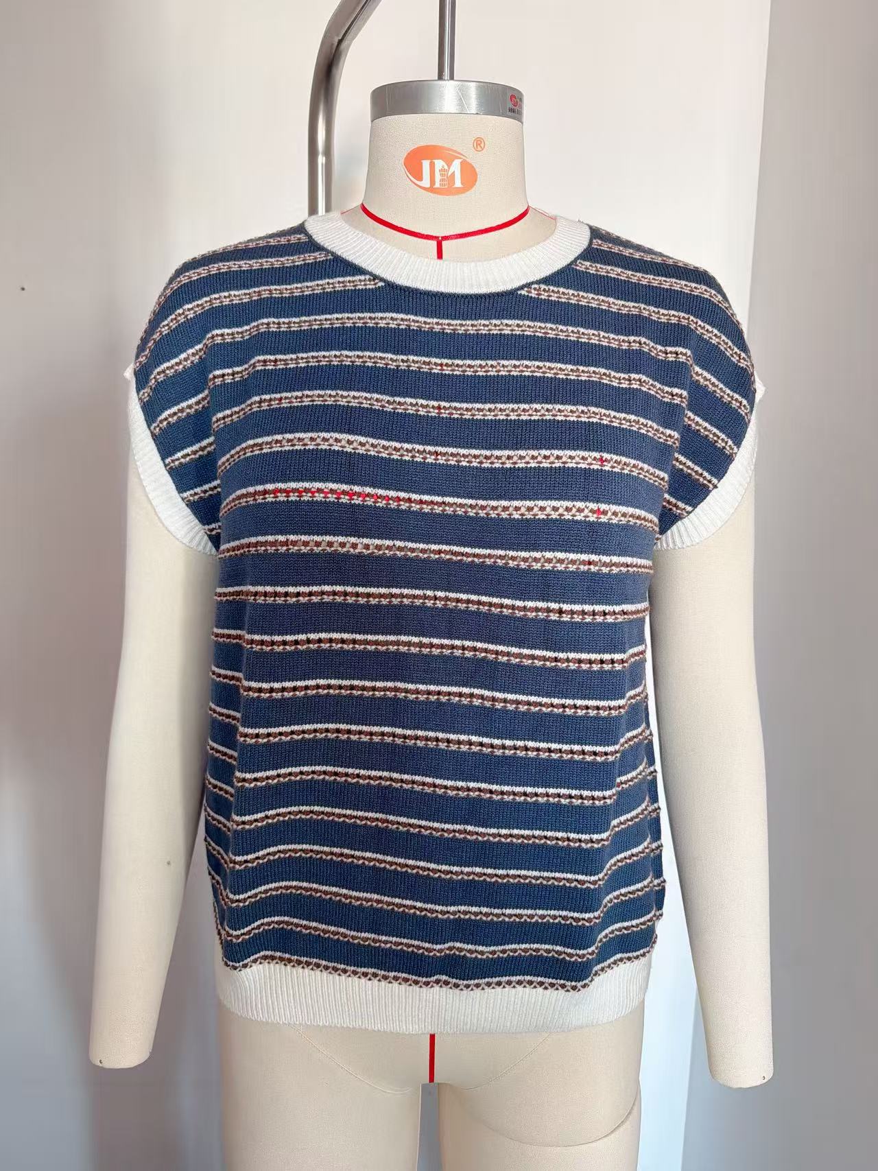 Women's Striped Colorblock Crewneck Knit Sweater Casual Loose Fit