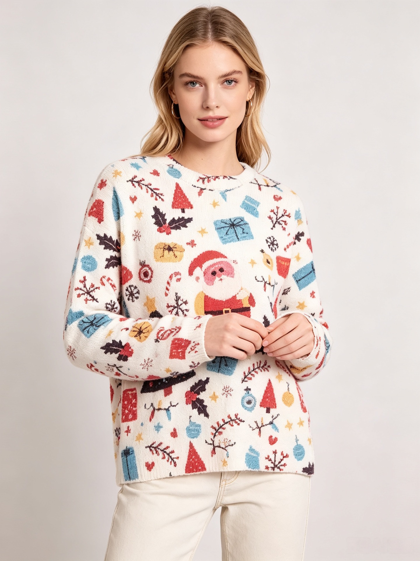 3D Print Christmas Sweater Women's Crewneck Long Sleeve Pullover