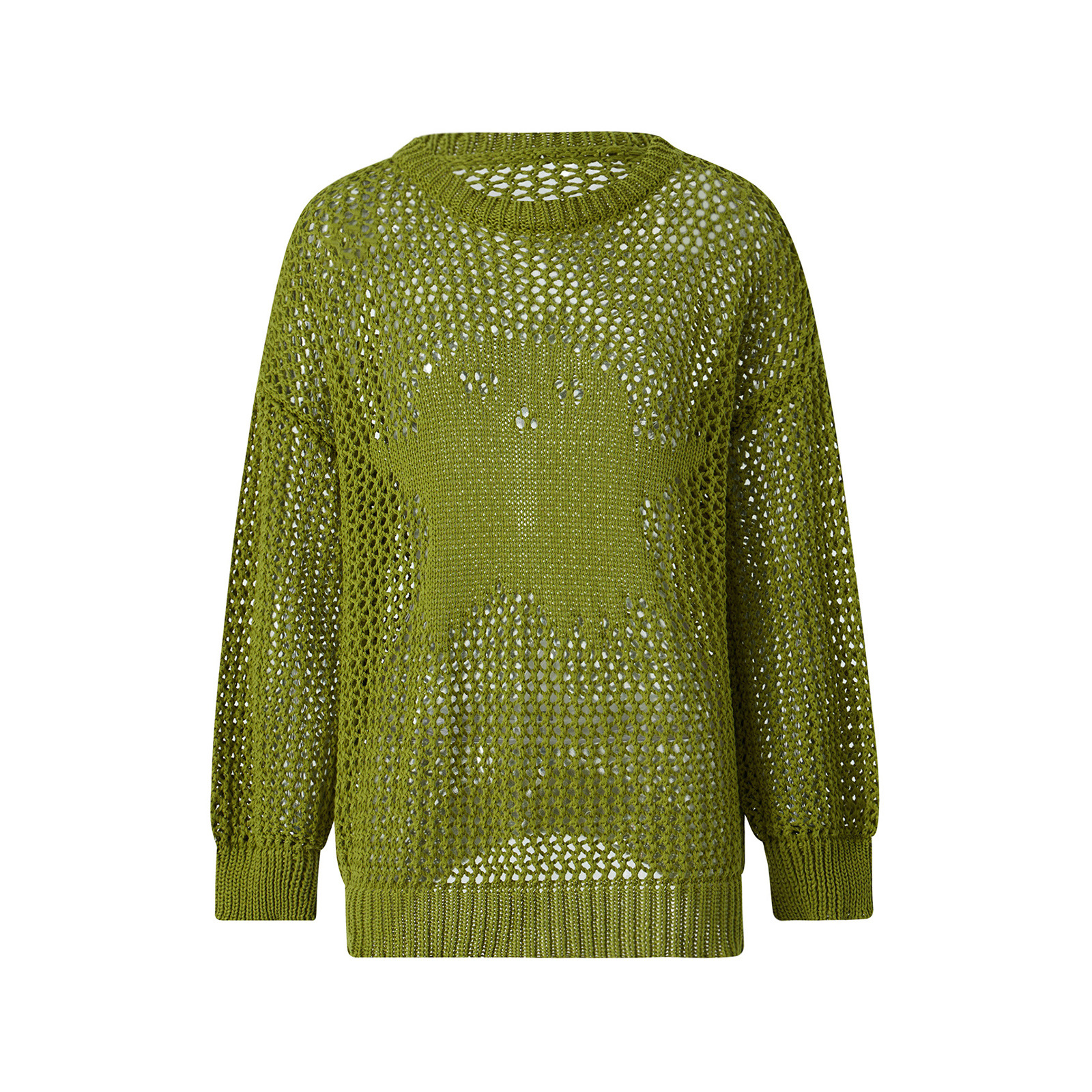 Women's Lightweight Openwork Crewneck Pullover Knit Sweater