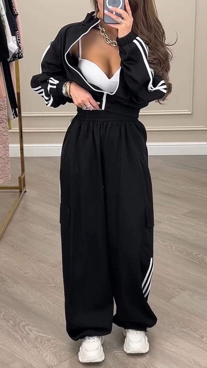 Urban Style Women's Polyester Long-Sleeve Casual Pant Set