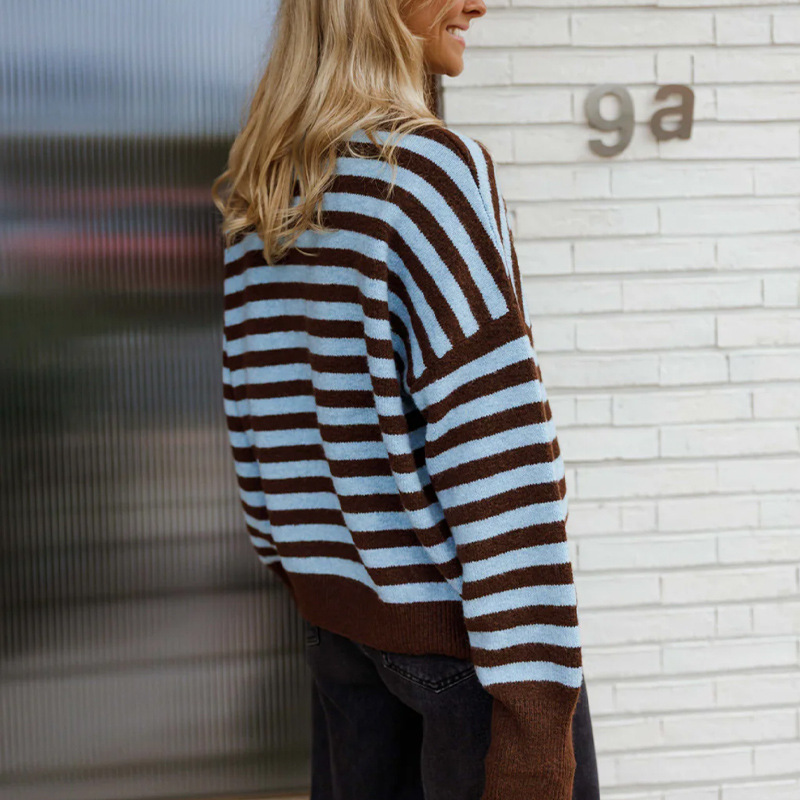 Striped Crewneck Pullover Knit Long Sleeve Sweater