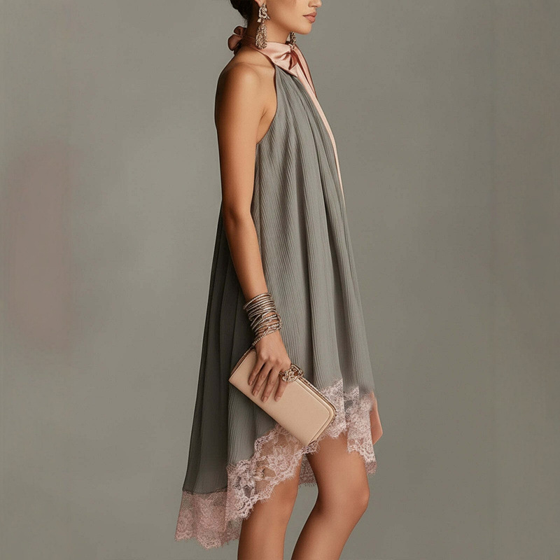 Women's Halter Neck Printed Tie-Dye Cinched Waist Midi Dress