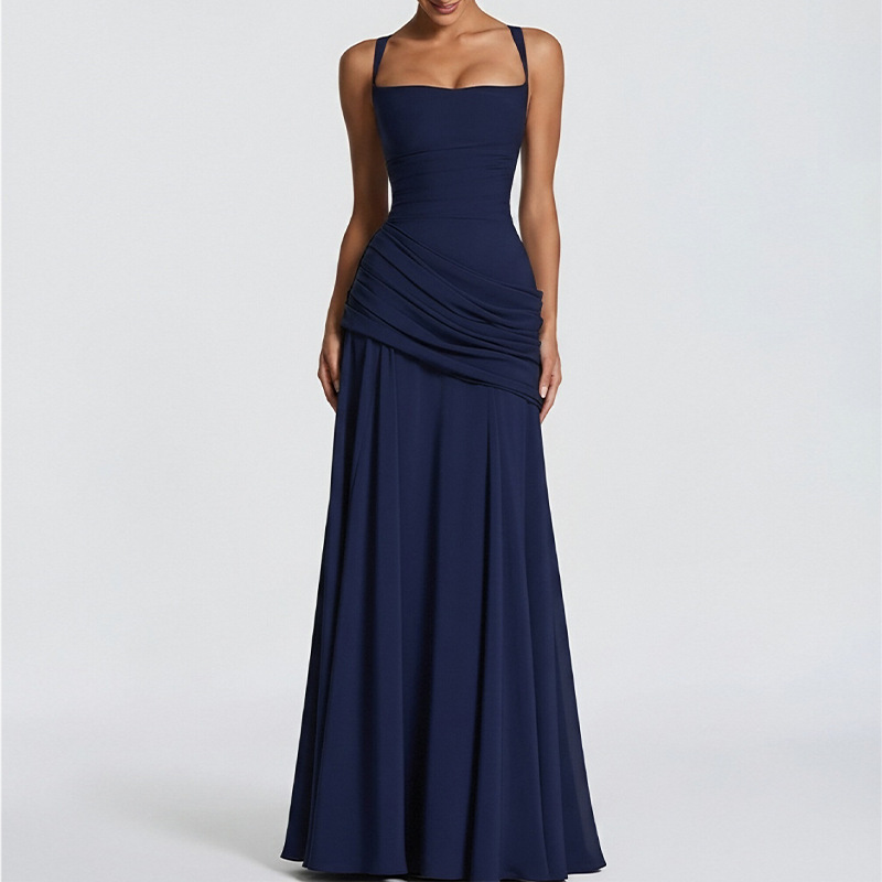 Women's Summer Sleeveless A-Line Midi Dress with Waist Tie