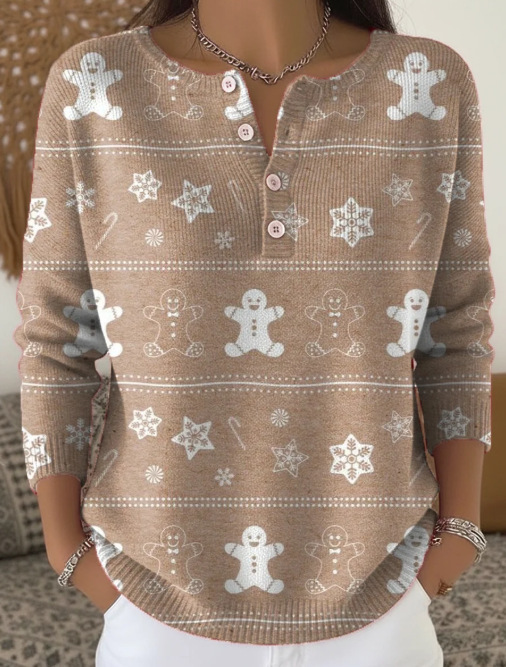 Women's Forest Crow Snowflake Print Button Sweatshirt