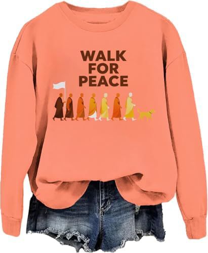 Women's Monk Light Dog Peace Print Crewneck Sweatshirt