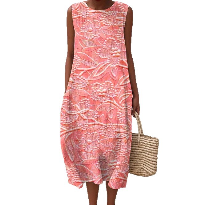 Women's Floral Petal 3D Print Sleeveless Midi Dress