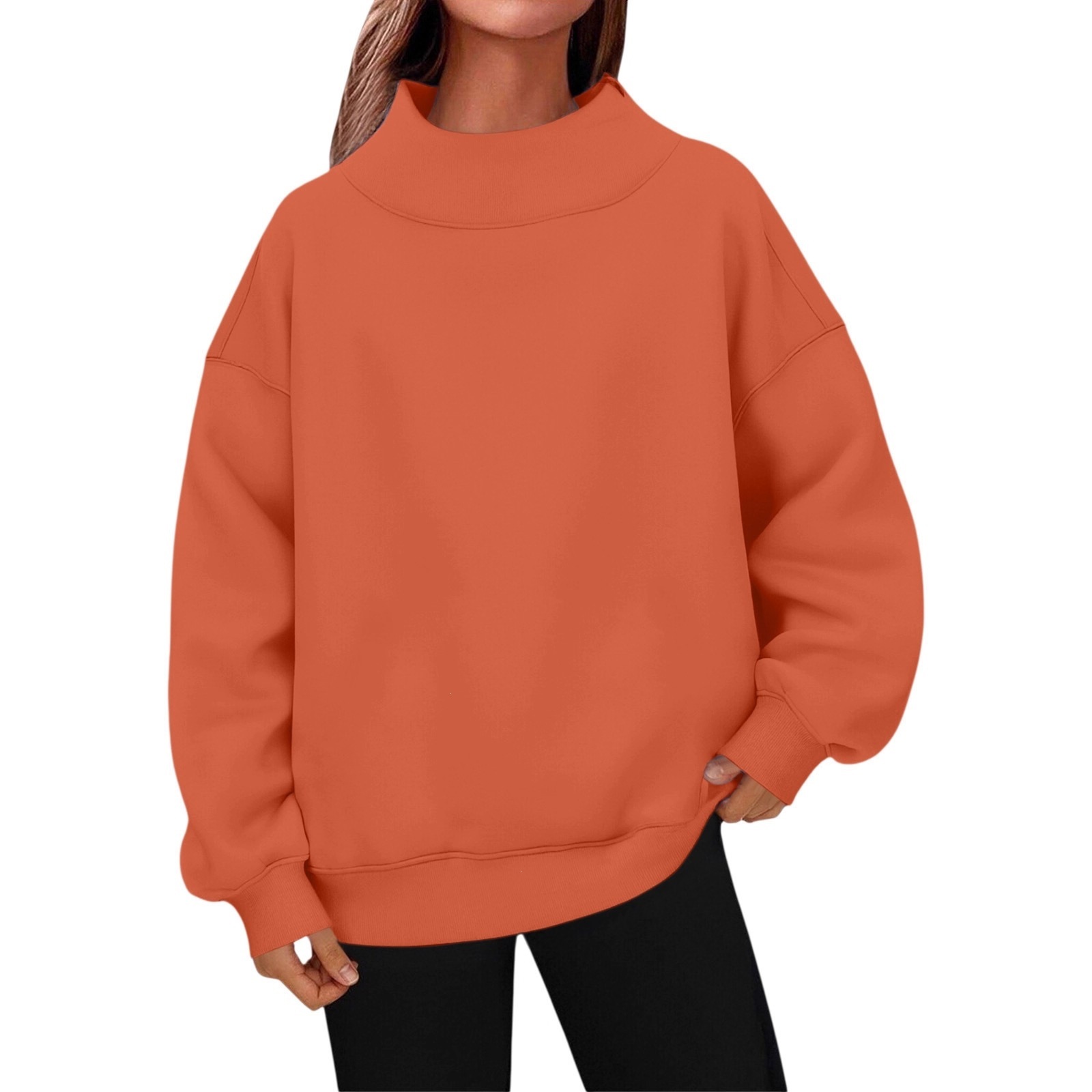 Women's Fleece-Lined Mock Neck Pullover Sweatshirt