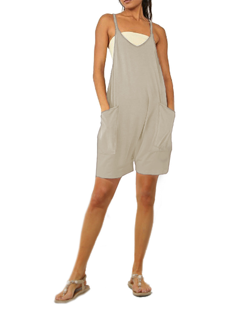 Women's Solid Color Zip Pocket Cami Jumpsuit with Wide Leg