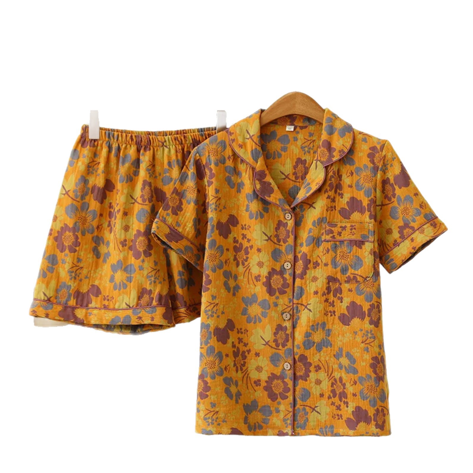 Women's Cuban Collar Floral Print Short Sleeve Shirt Set