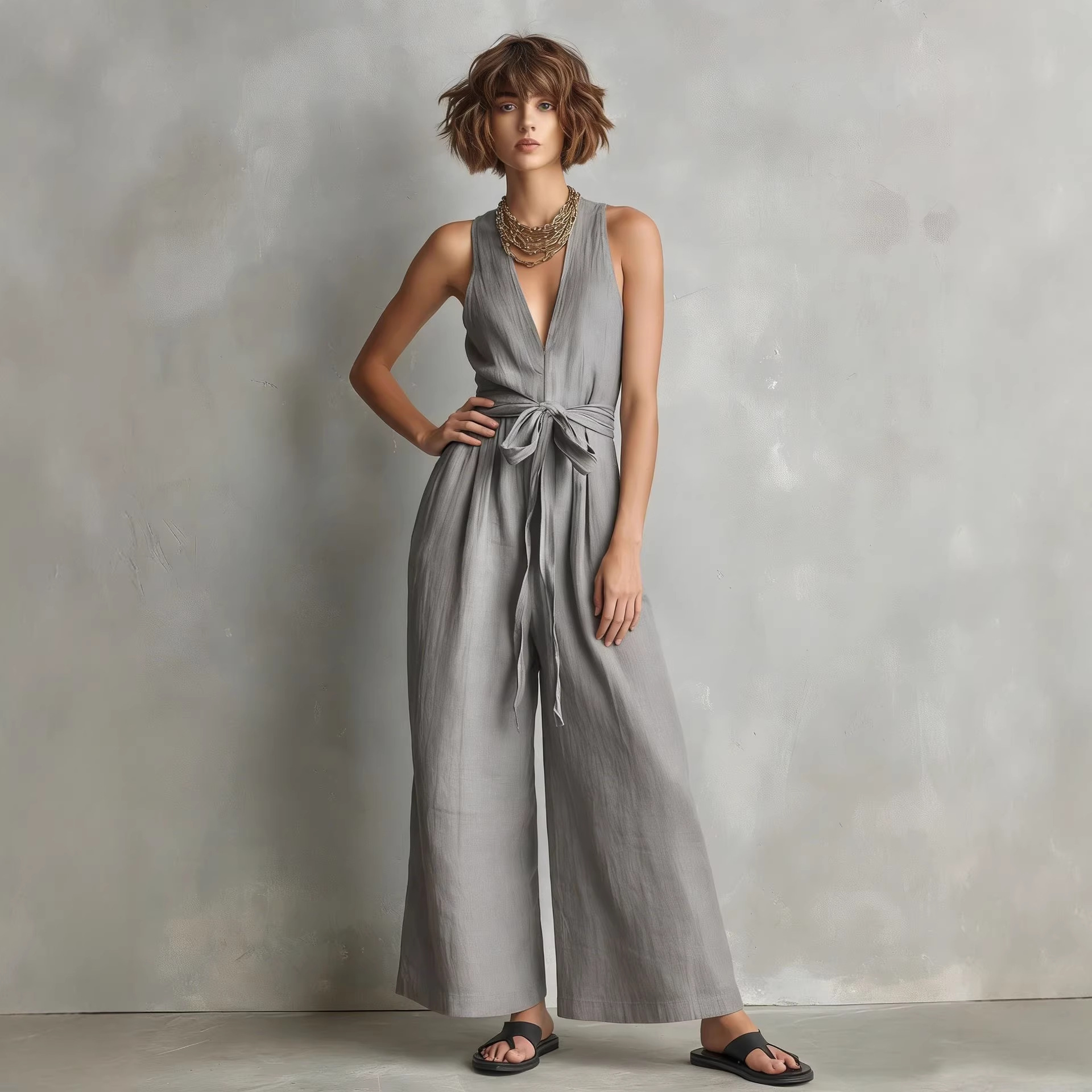 Elegant Sleeveless V-Neck Jumpsuit for Women Commute