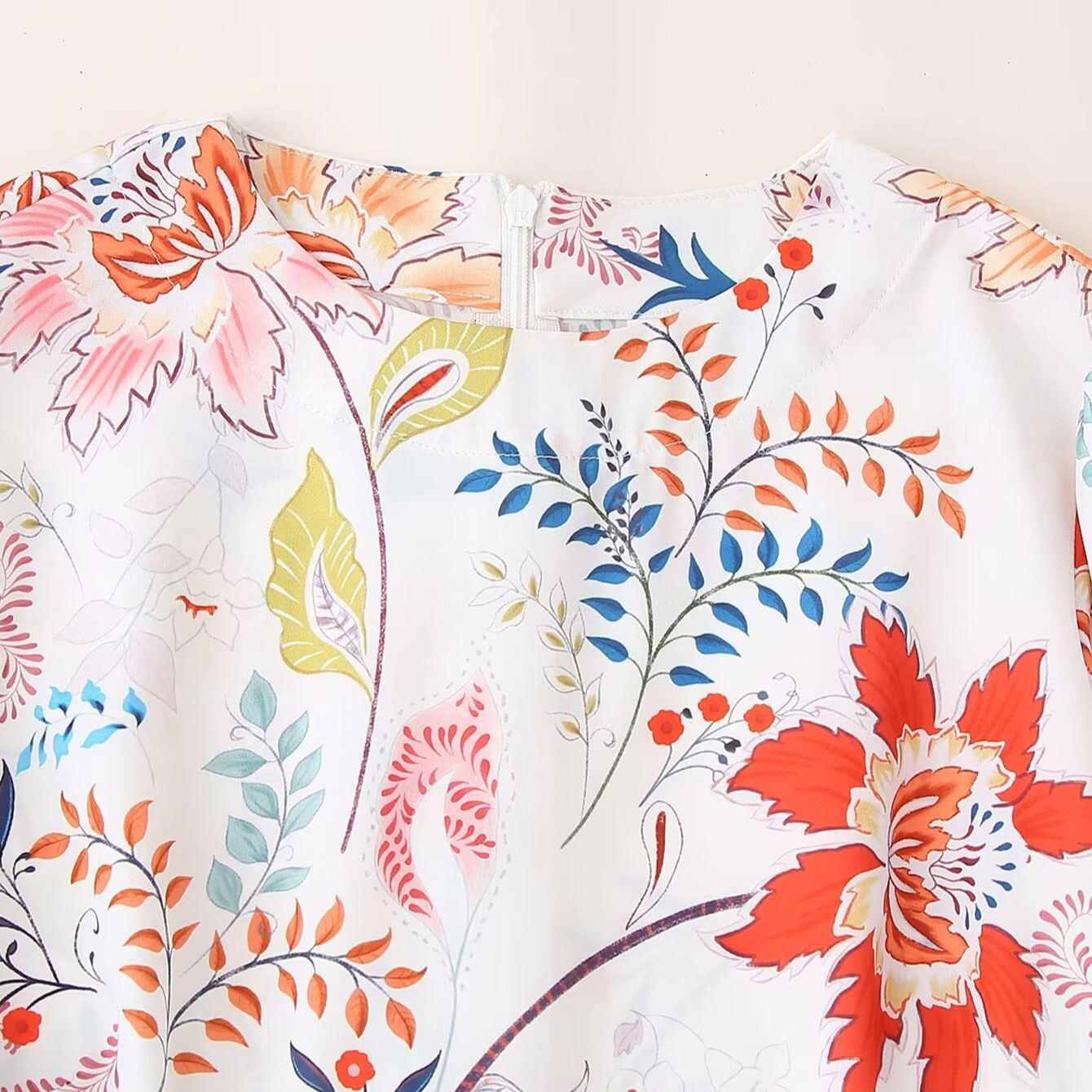 Women's Elegant Printed Long Dress with Short Sleeves and High Waist