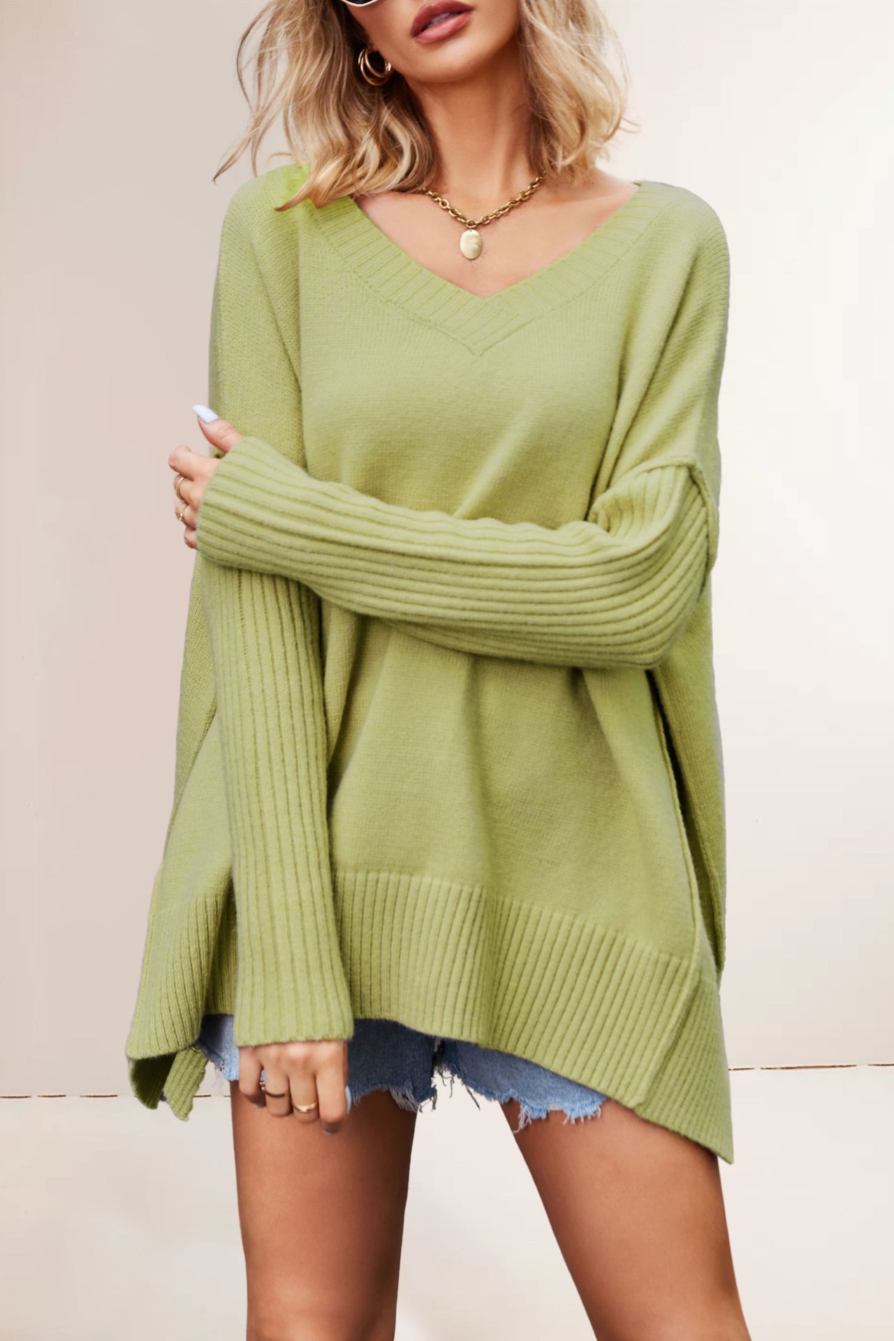 V-Neck Plus Size Knit Sweater