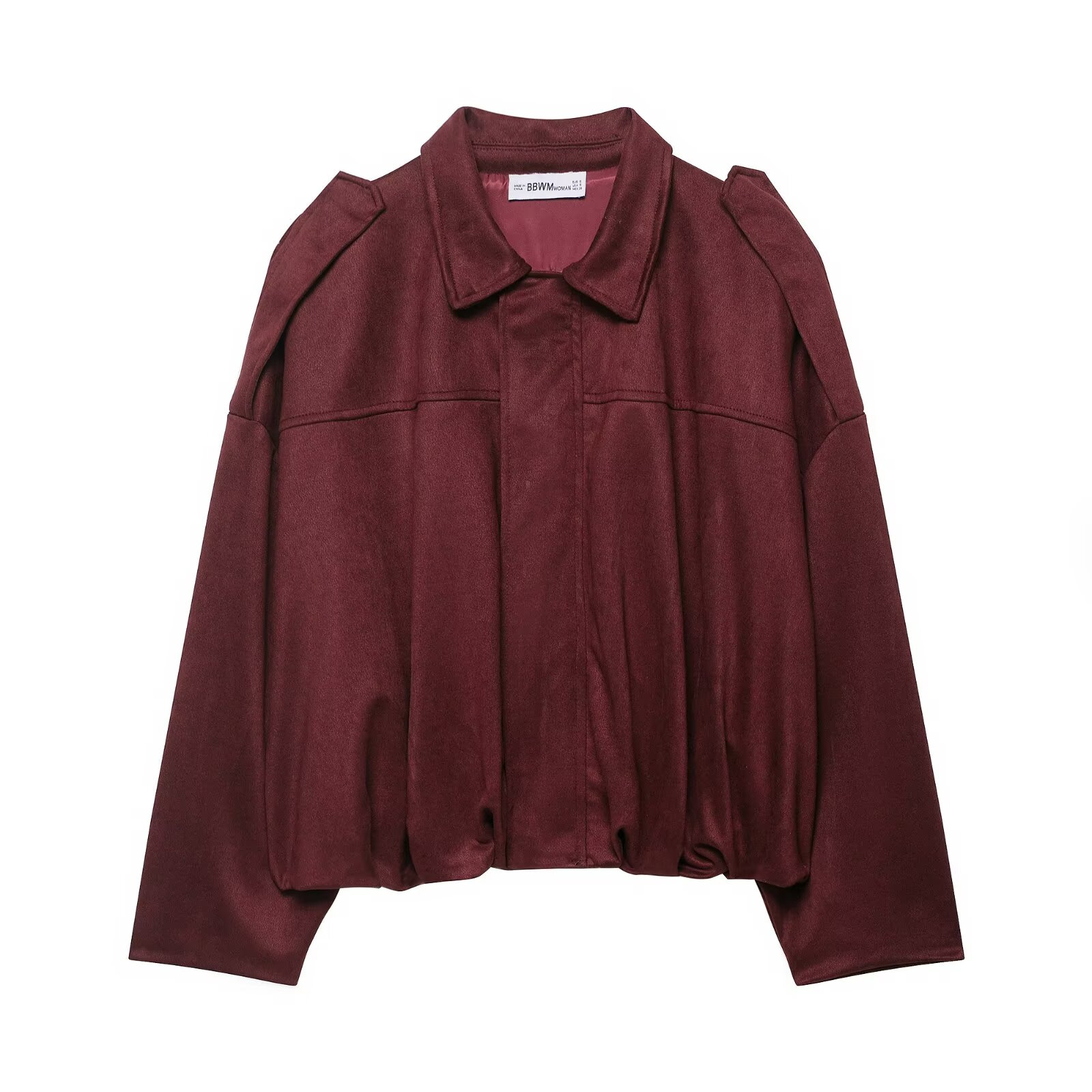 Suede-Feel Faux Leather Bomber Jacket with Collar