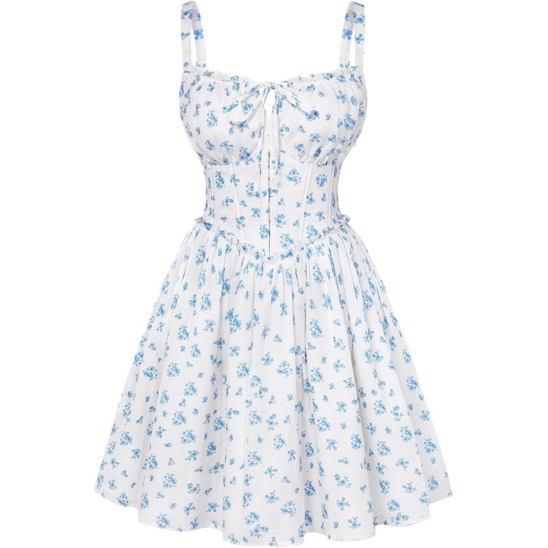 Elegant Floral Midi Dress Women's Slimming A-Line Sleeveless