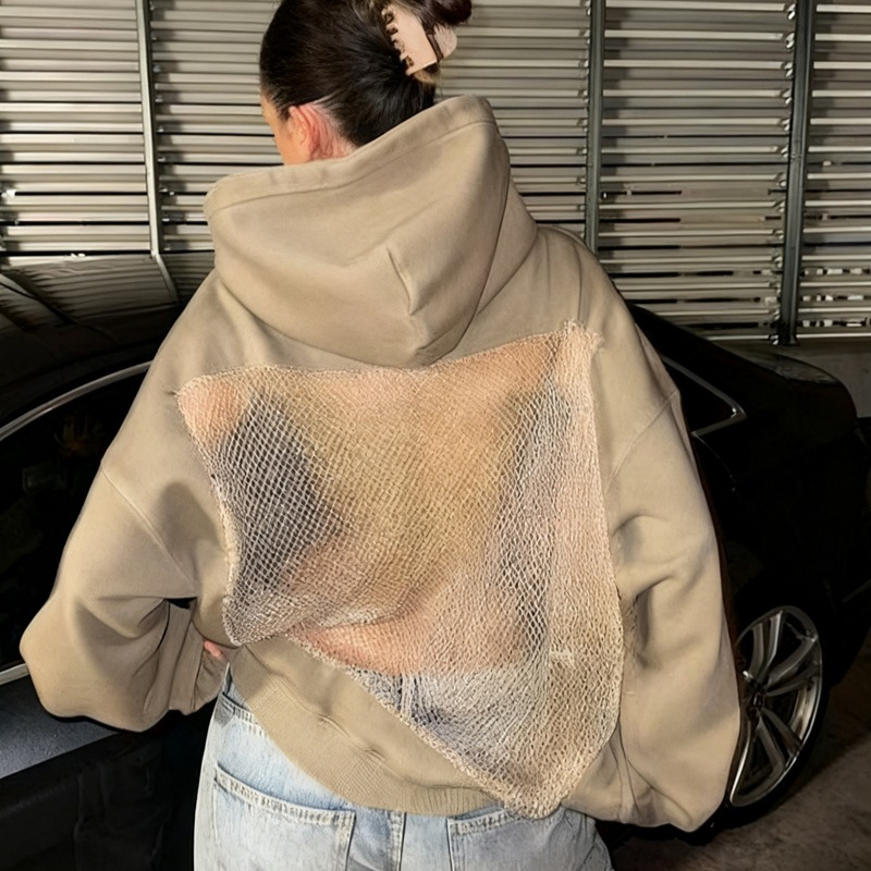 Women's Open-Back Cutout Mesh Hoodie