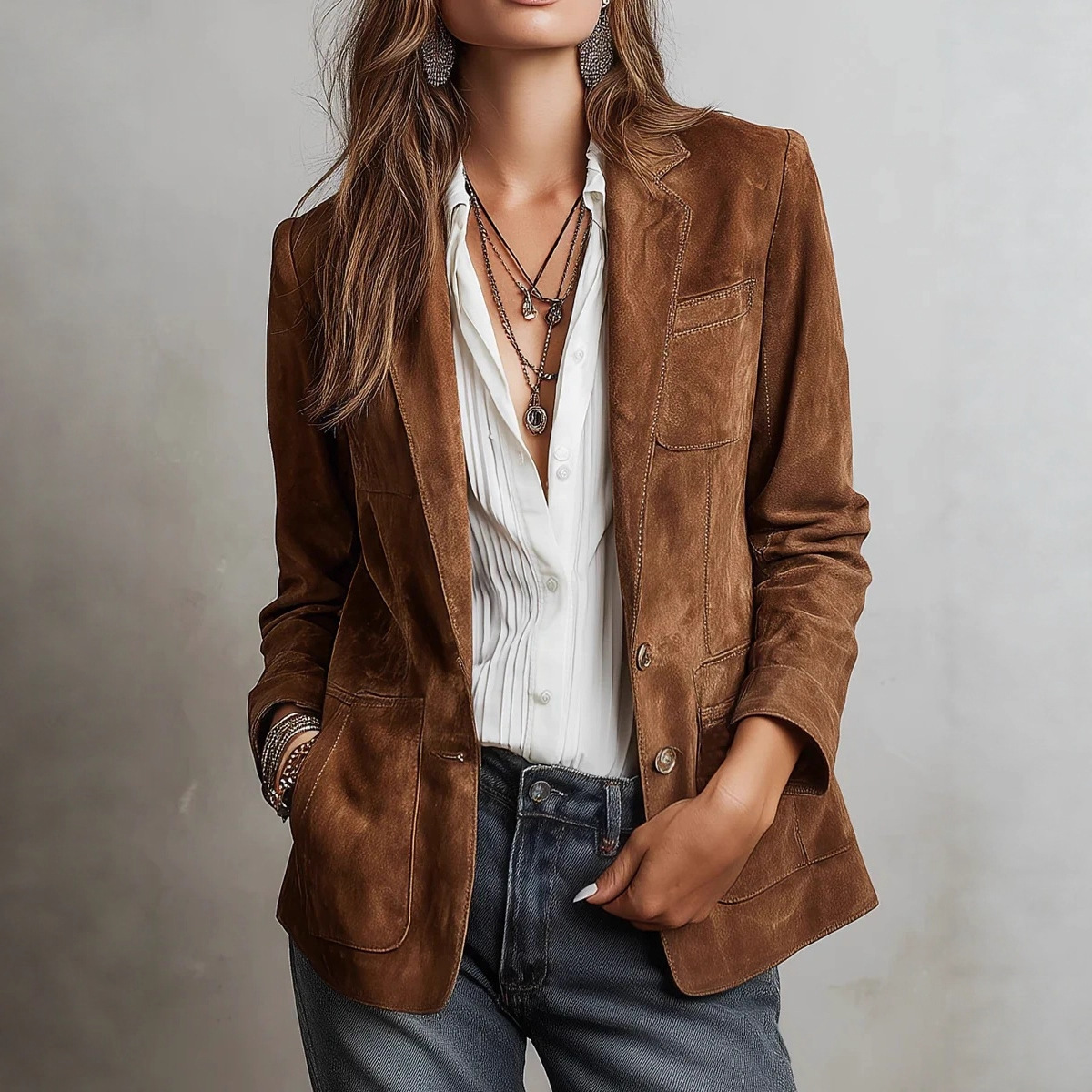 Women's Vintage Faux Suede Single-Breasted Jacket