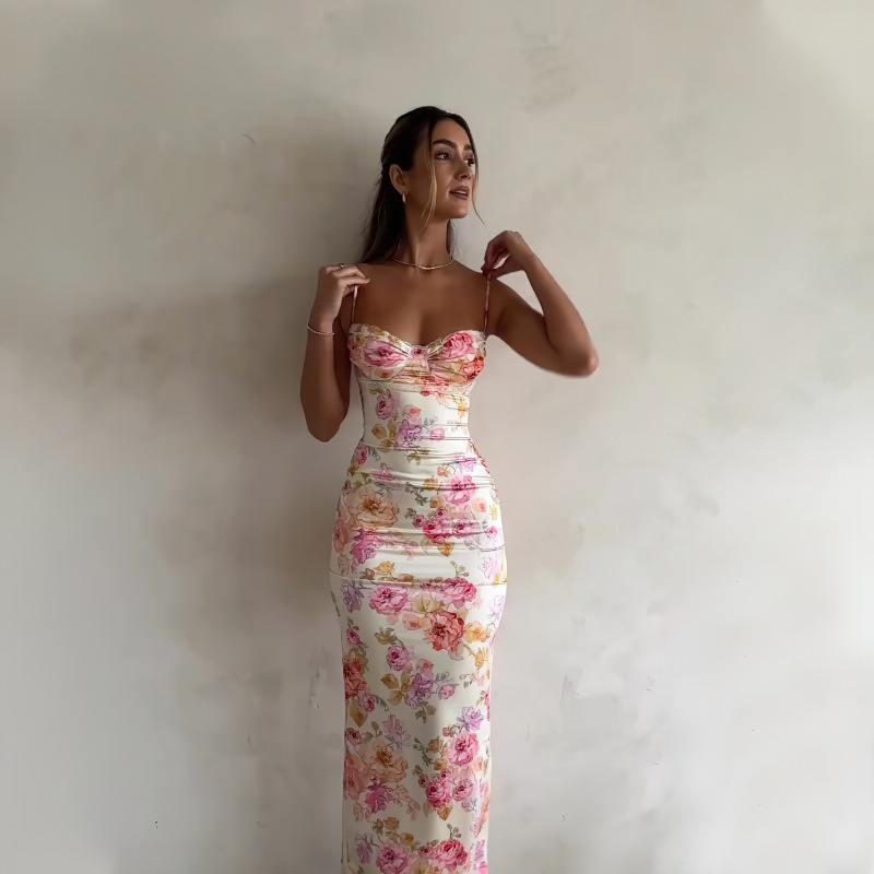 Floral Print Strapless Bodycon Backless Cami Dress