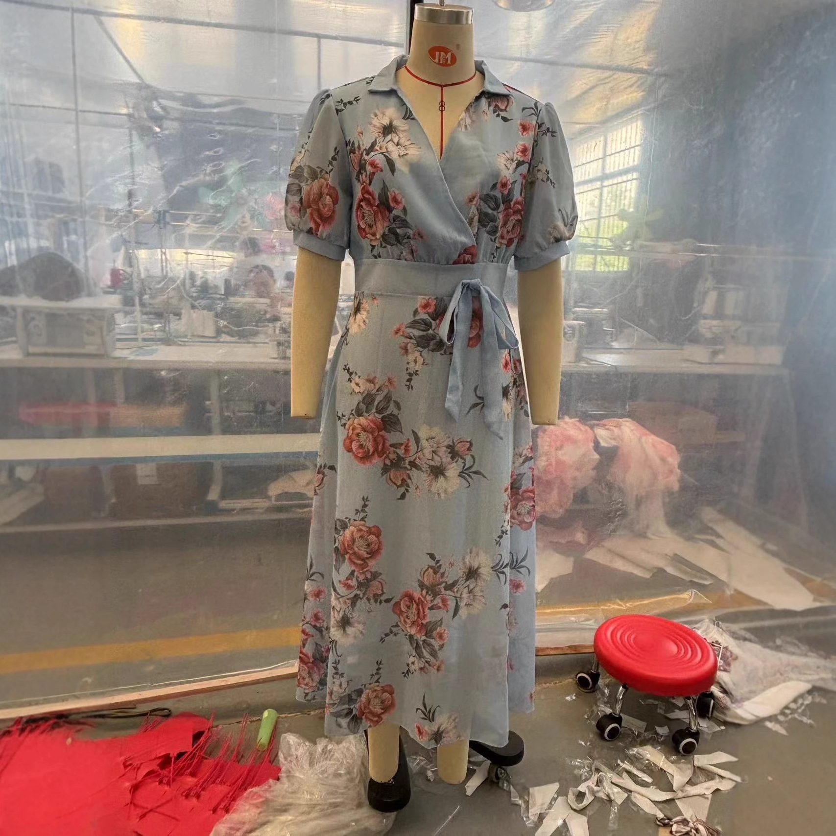 Women's Short Sleeve V-Neck Floral Print High Waist Maxi Dress