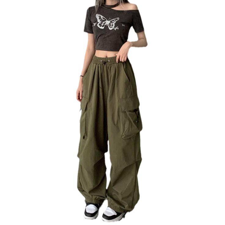 American Retro Cargo Pants for Women Straight Leg Loose Fit