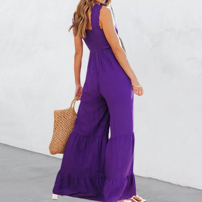 Women's High-Waist Sleeveless Jumpsuit with Straight-Leg Pants