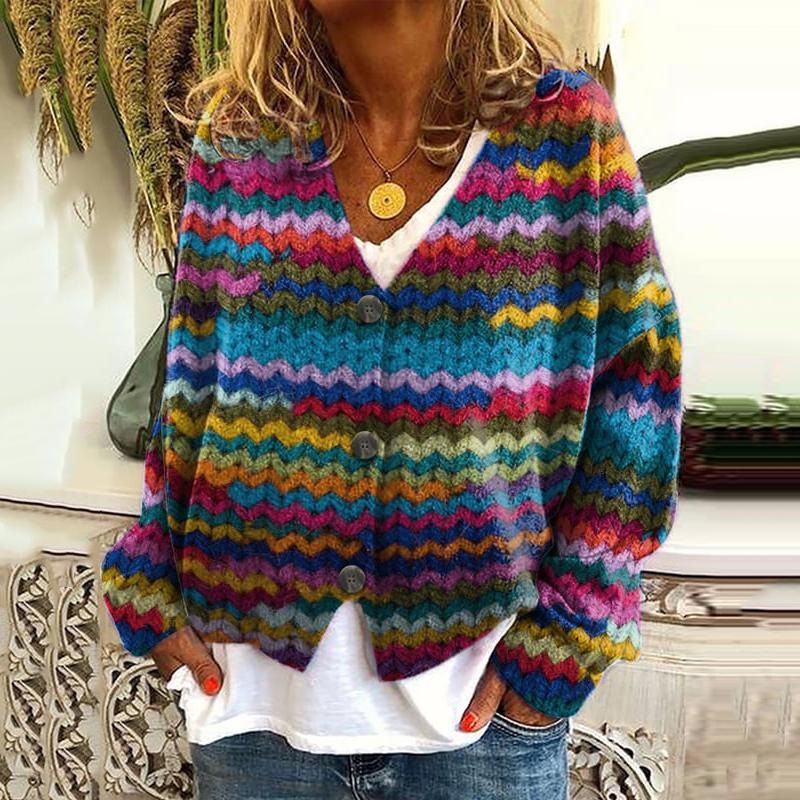 3D Print Rainbow Cardigan Soft Knit Casual Sweater
