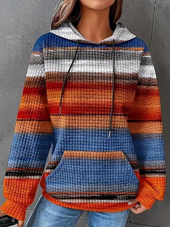 Women's Colorful Waffle Print Casual Hoodie