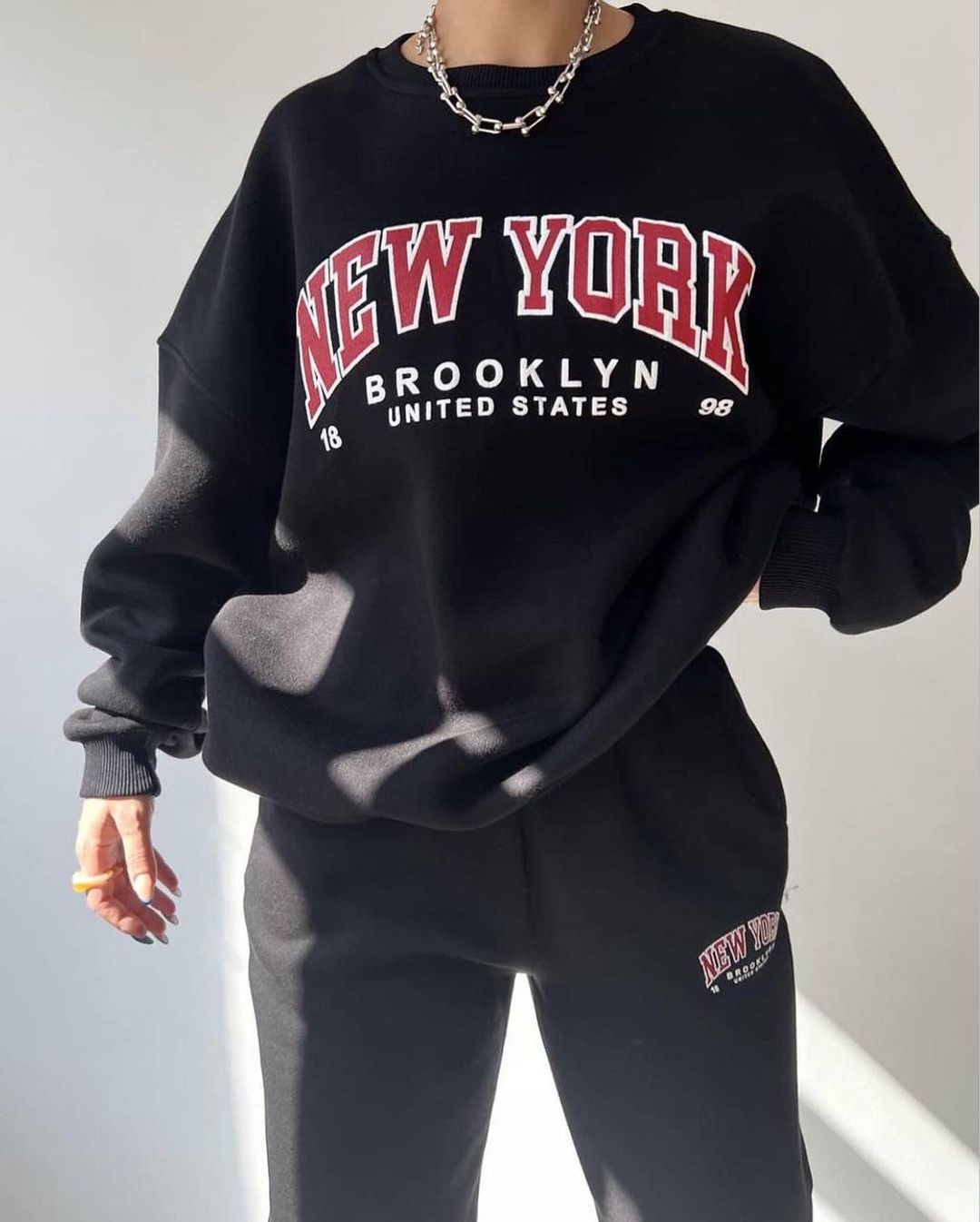 Women's Casual Print Fleece-Lined Sweatshirt and Pants Set