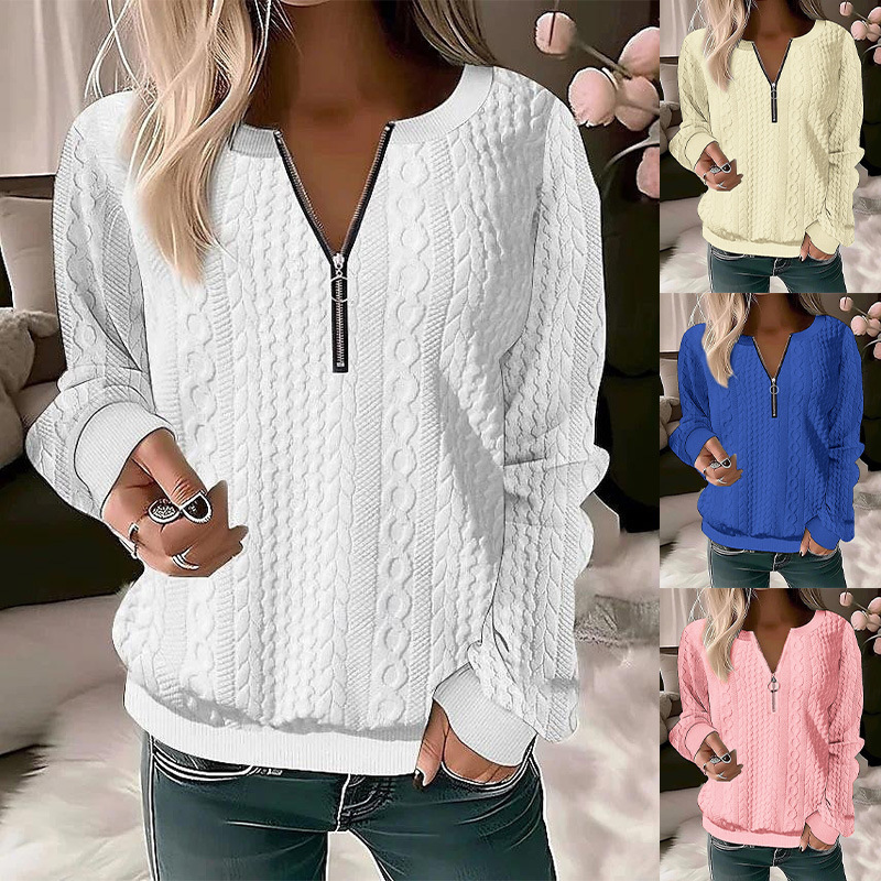 Women's Zip-Up Long Sleeve Solid Color Sweatshirt