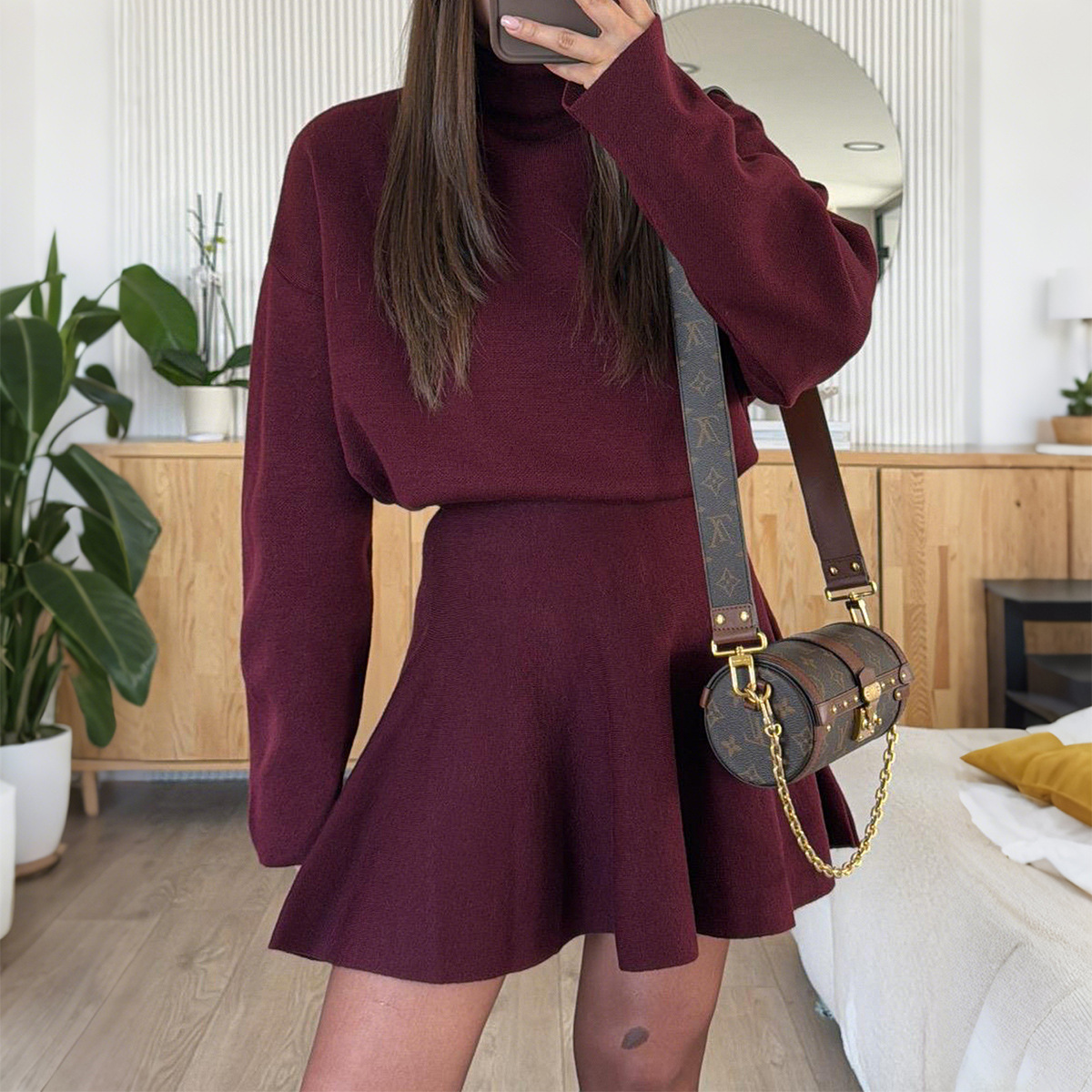 Women's Casual Sweater and Mini Skirt Two-Piece Set Long Sleeve
