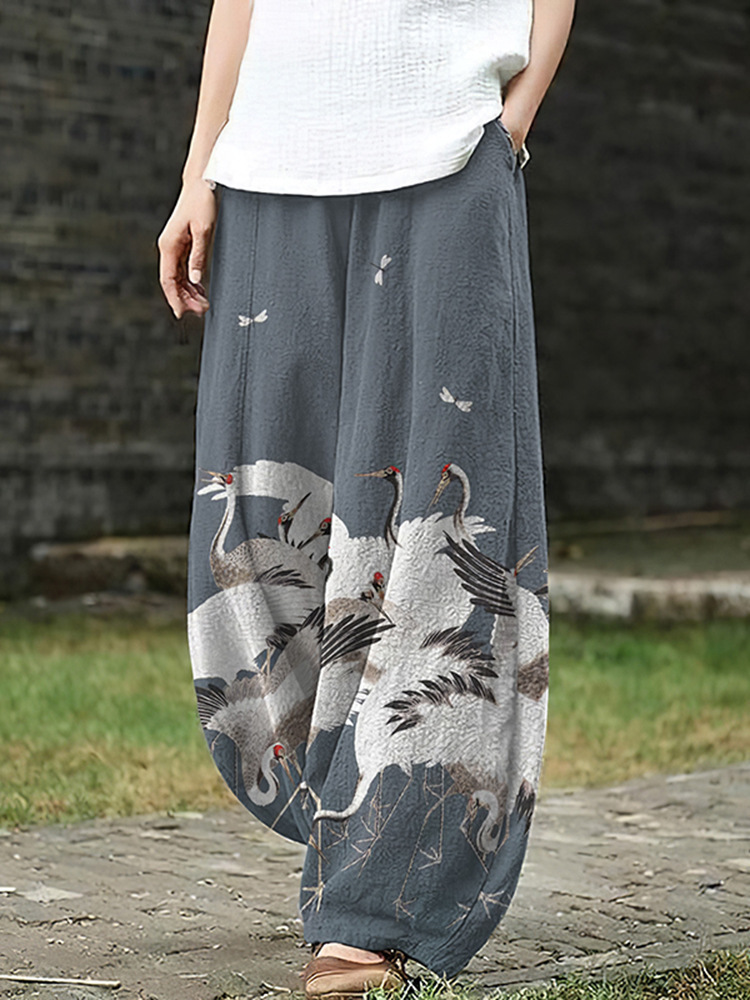 Women's Vintage Floral Print Casual Pants