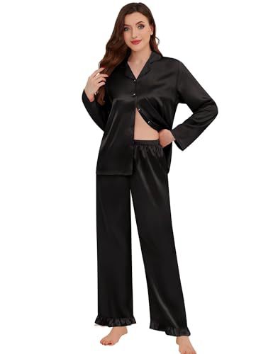 Women's Cuban Collar Butterfly Ribbon Print Long Sleeve Loungewear Set