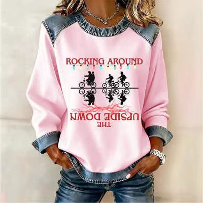 Women's Heart Polka Dot Letter Print Crewneck Sweatshirt