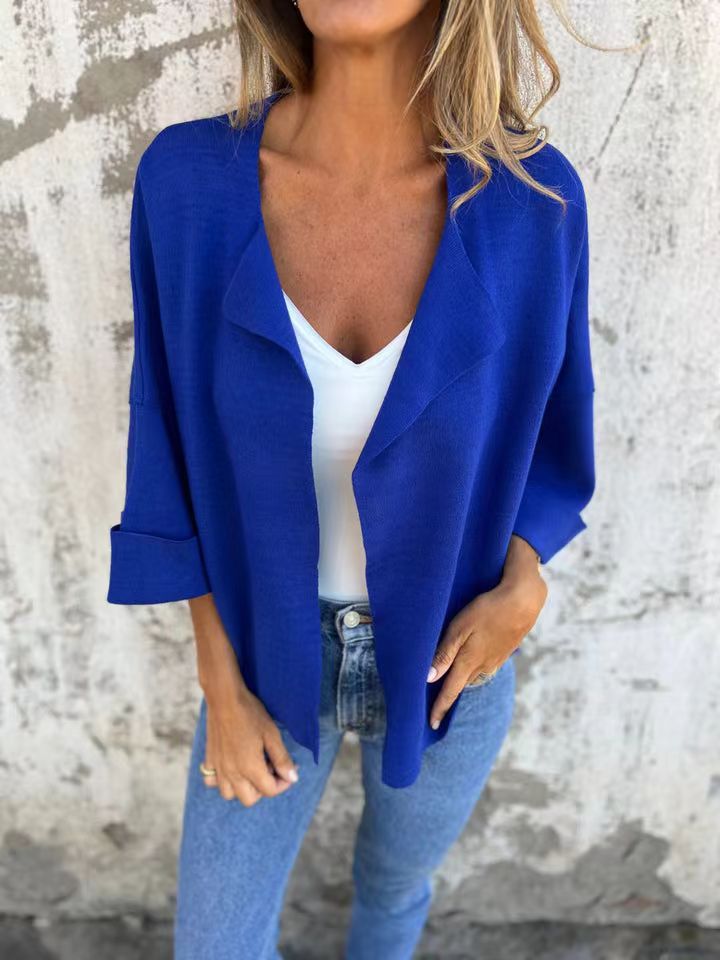 Faux Suede Collared Cardigan Jacket Solid Color Lightweight