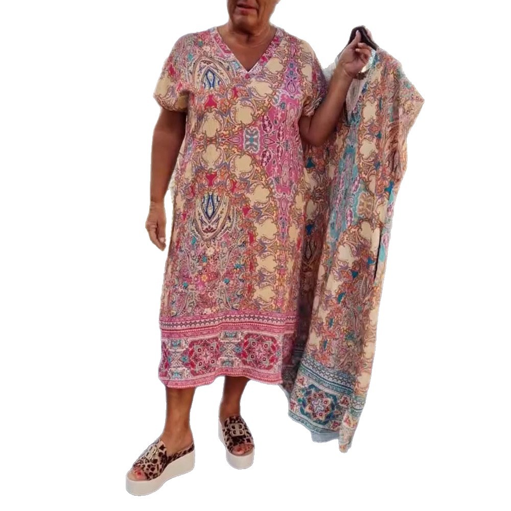 Women's Floral Print V-Neck Short Sleeve Pocket Dress
