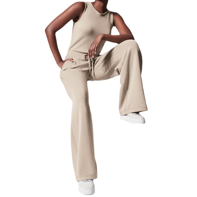 Women's High-Waist Drawstring Knit Pants Slim Fit Solid Color